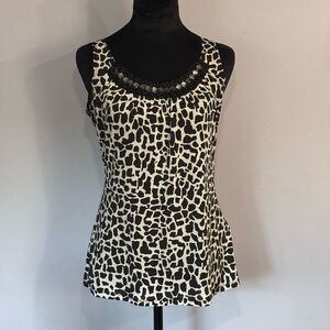 Essentials by Milano Black and White Animal Print Blouse